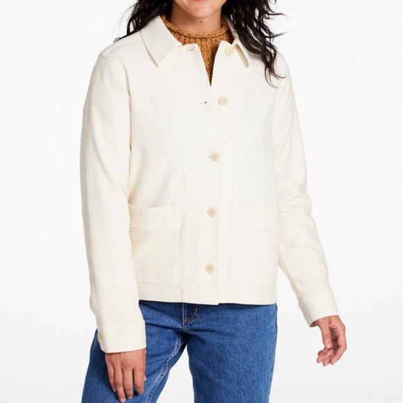 NWT LL Bean Women's Stretch Barn Jacket XL Cream Twill Chore Coat Utility Fall - Picture 1 of 10